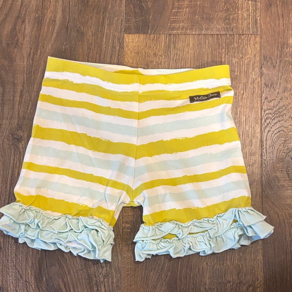 Matilda Jane Yellow and Light Blue Striped Ruffle Shorts